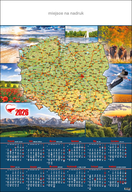 KALENDARZ PLANSZOWY na ścianę MAPA POLSKI