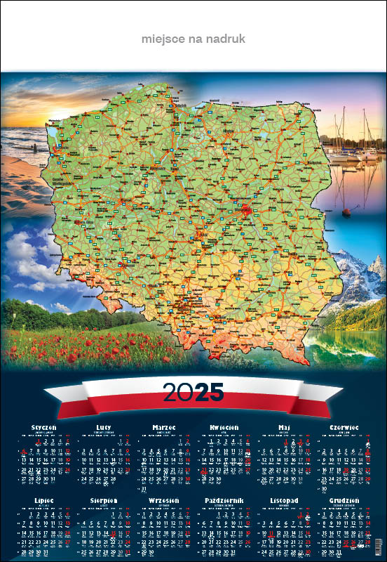 KALENDARZ PLANSZOWY na ścianę MAPA POLSKI